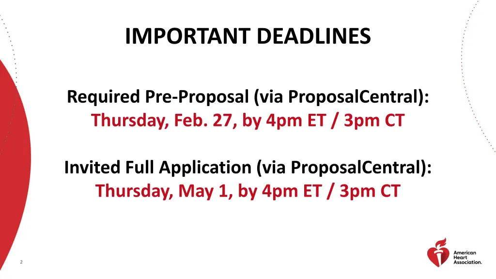 important deadlines