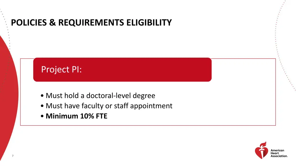 policies requirements eligibility