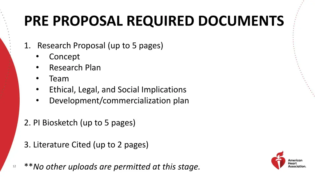 pre proposal required documents