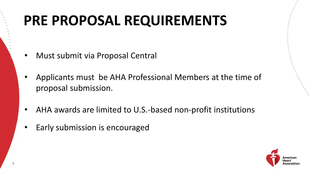 pre proposal requirements