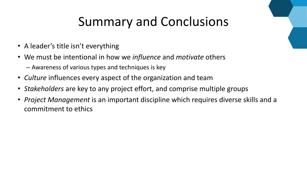 summary and conclusions