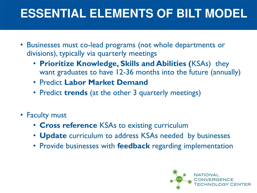 essential elements of bilt model