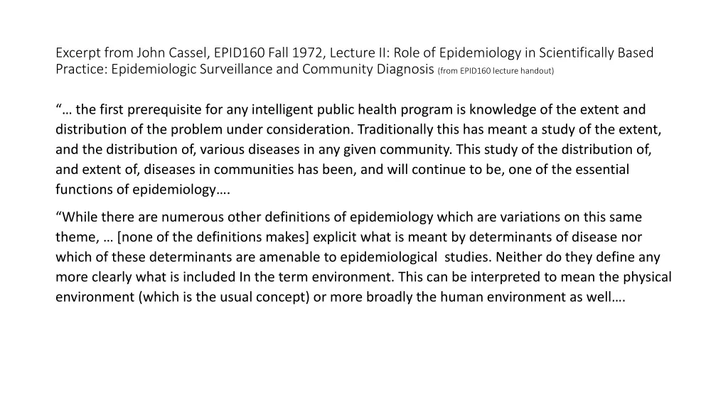 excerpt from john cassel epid160 fall 1972 1