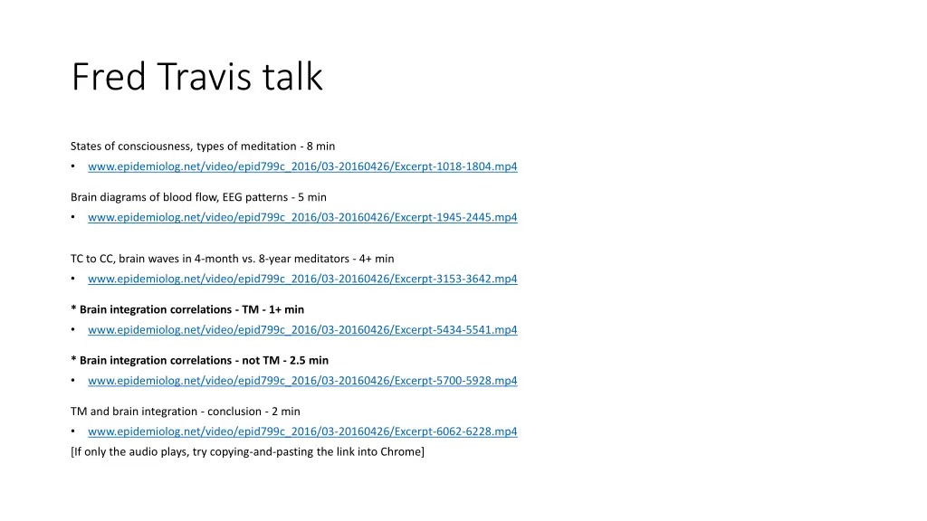 fred travis talk