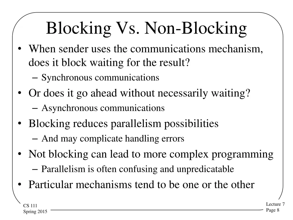 blocking vs non blocking when sender uses