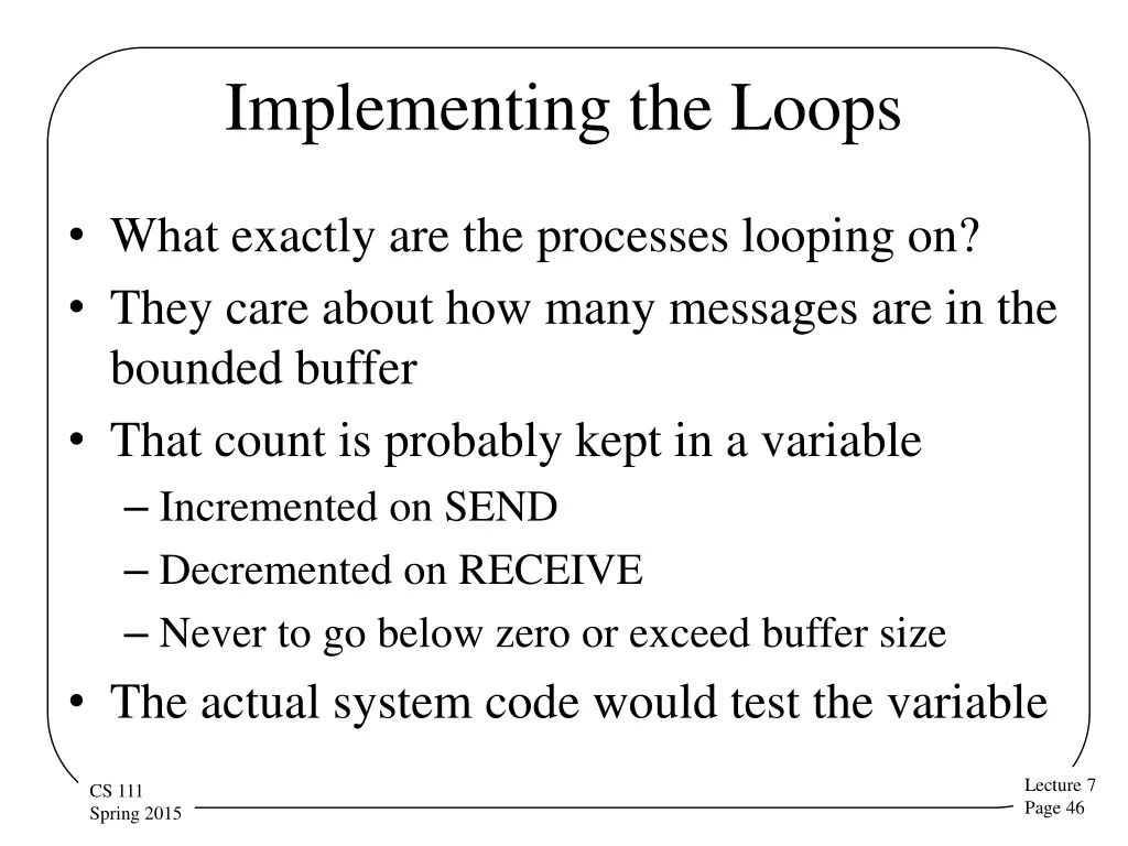 implementing the loops