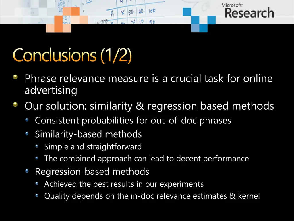 conclusions 1 2 phrase relevance measure