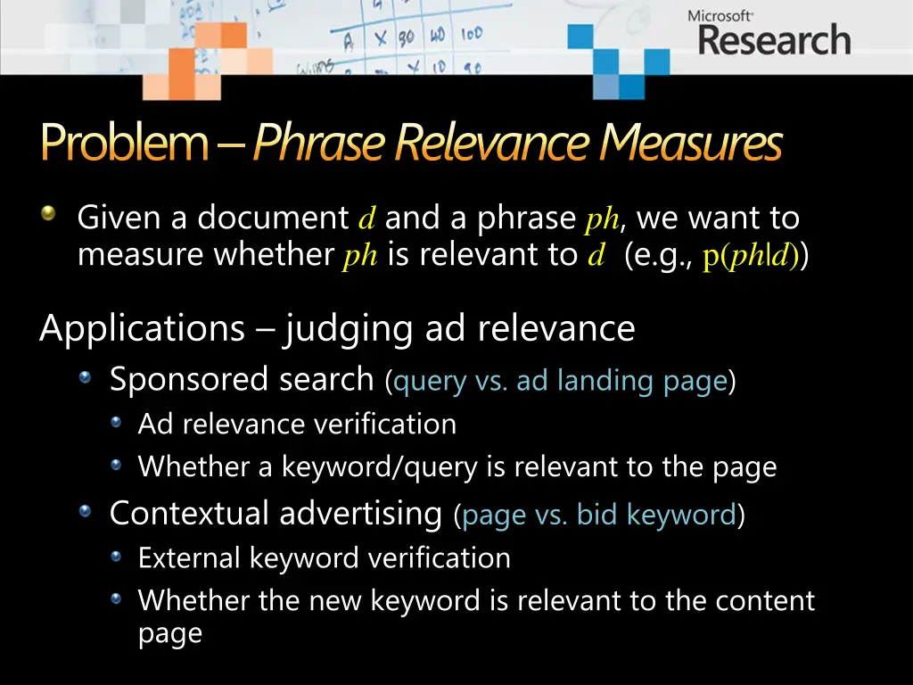 problem phrase relevance measures