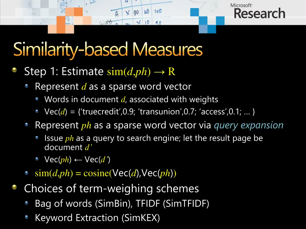 similarity based measures step 1 estimate