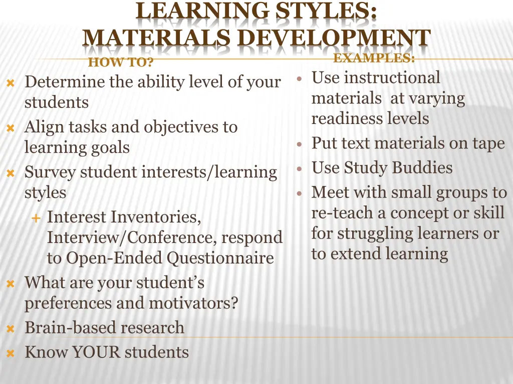 learning styles materials development