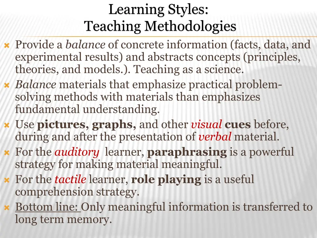 learning styles teaching methodologies