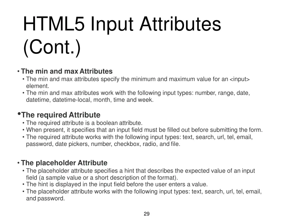 html5 input attributes cont