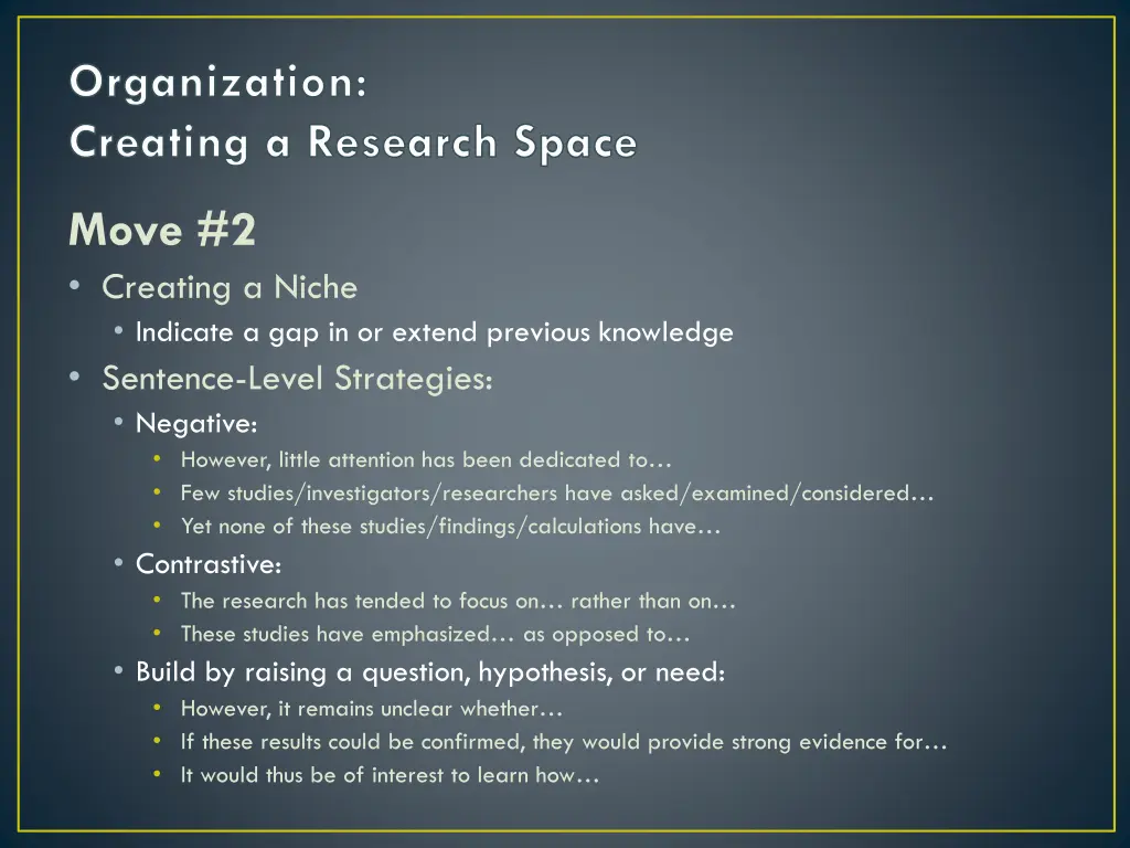 organization creating a research space 1