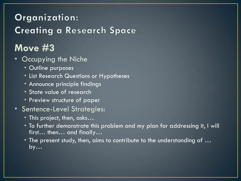 organization creating a research space 2