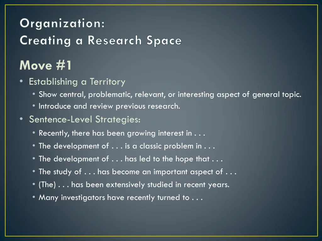 organization creating a research space