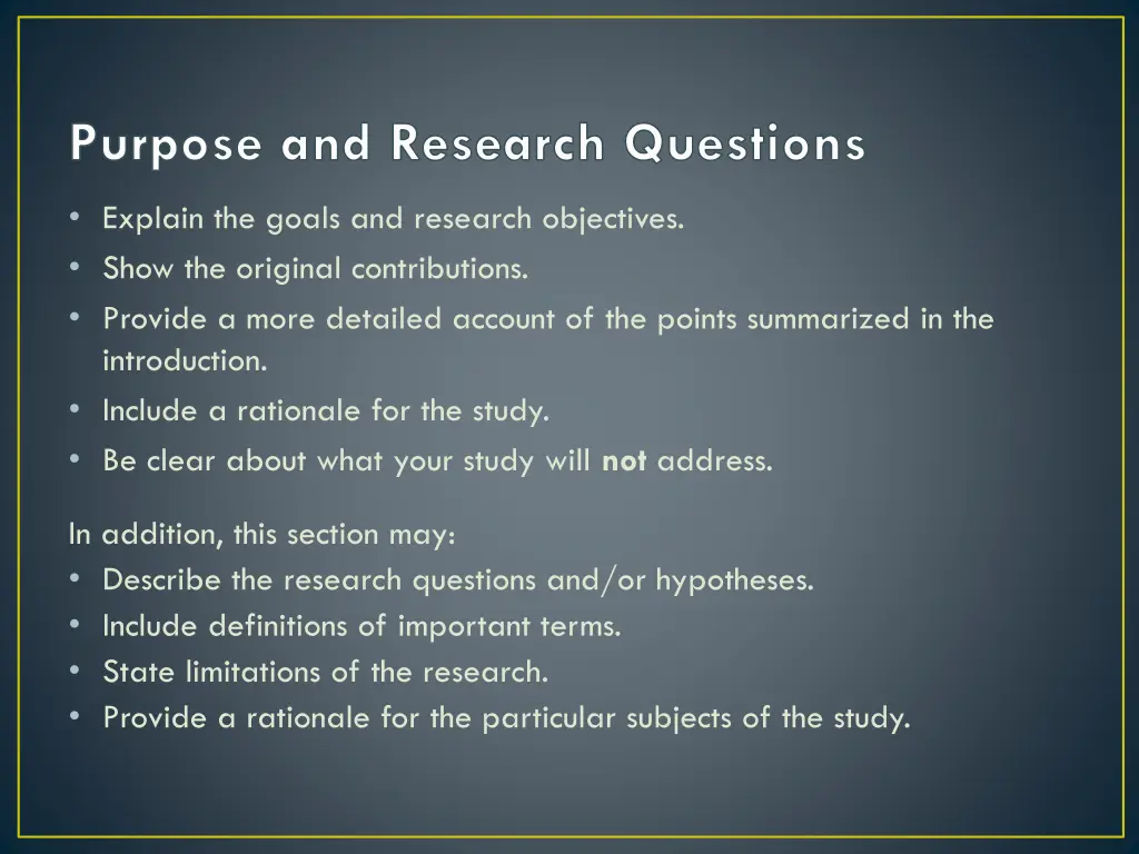 purpose and research questions