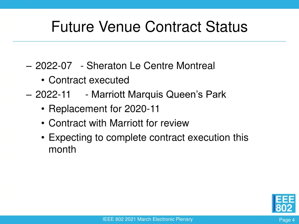 future venue contract status