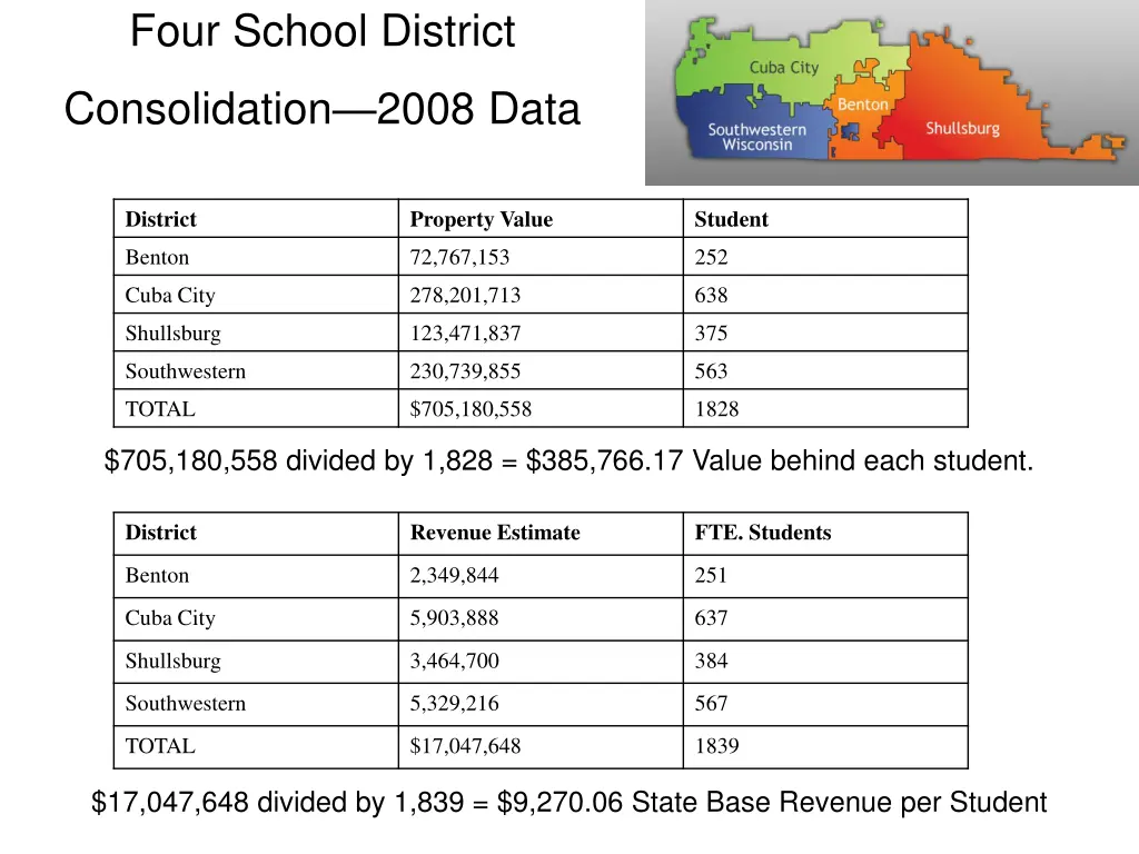 four school district consolidation 2008 data