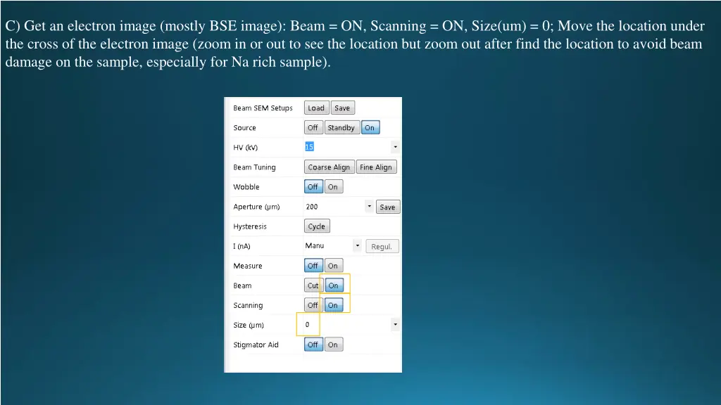 c get an electron image mostly bse image beam