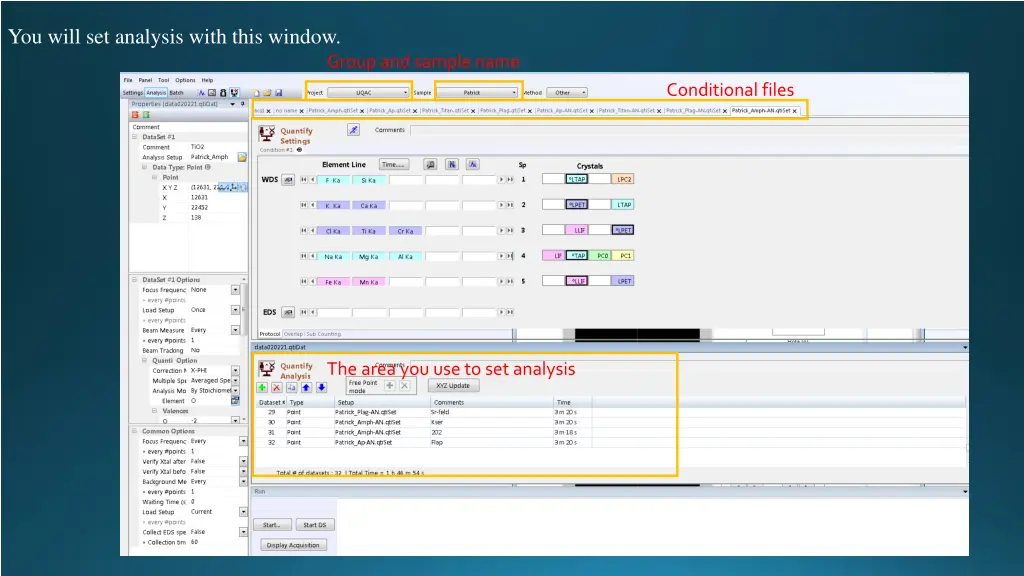 you will set analysis with this window
