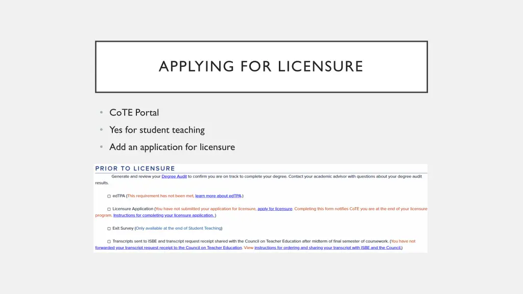 applying for licensure