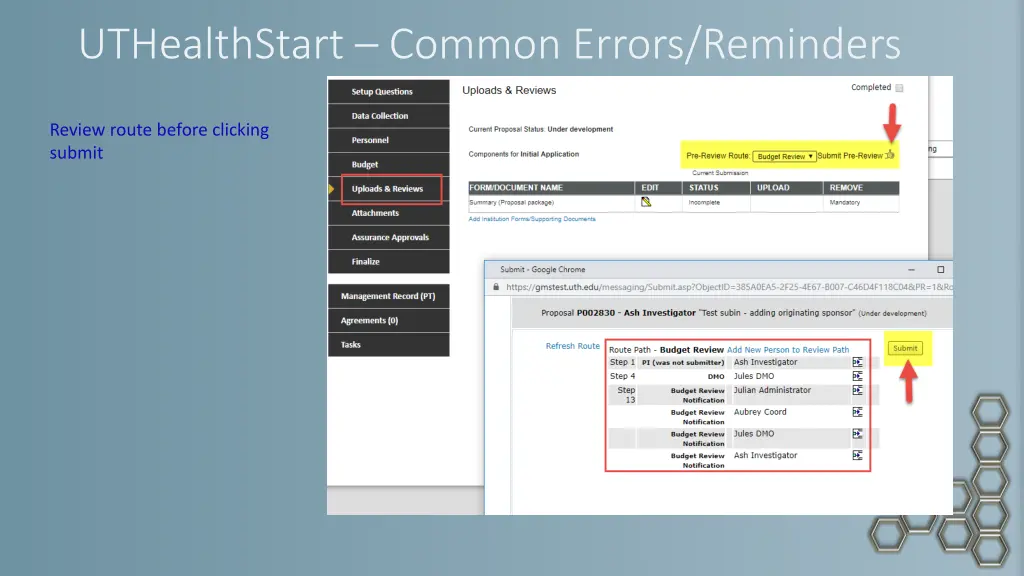 uthealthstart common errors reminders 3