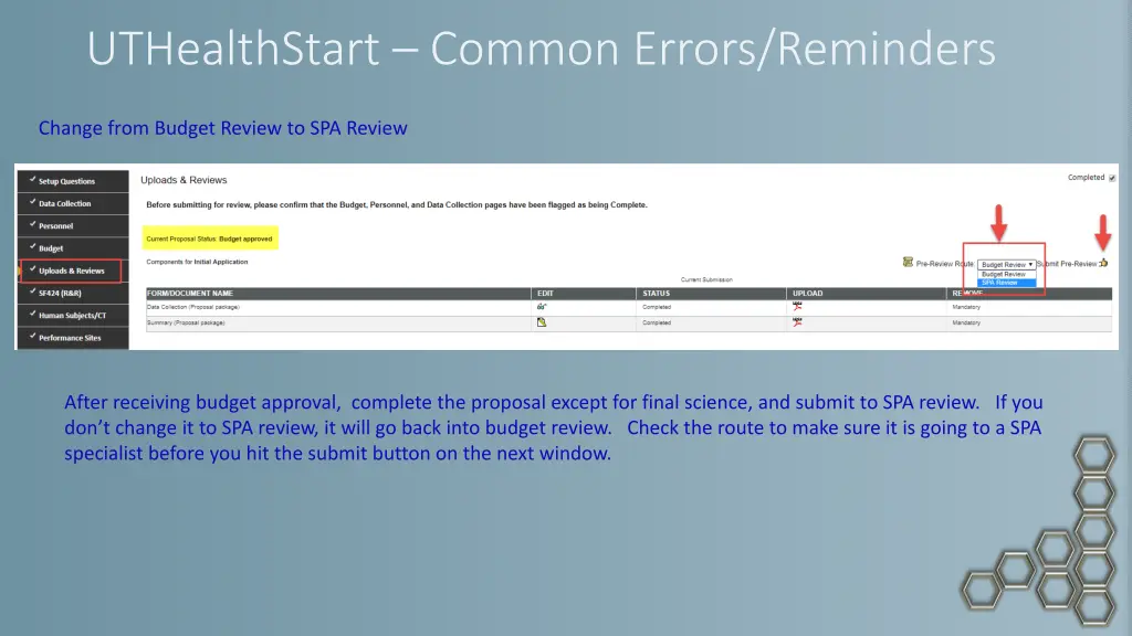 uthealthstart common errors reminders 4