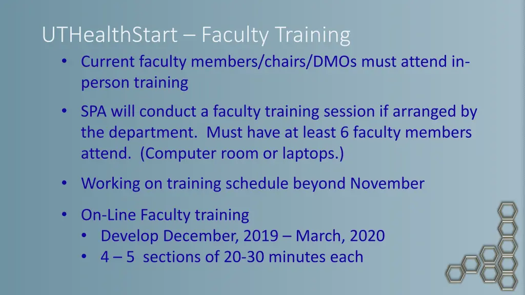 uthealthstart faculty training current faculty