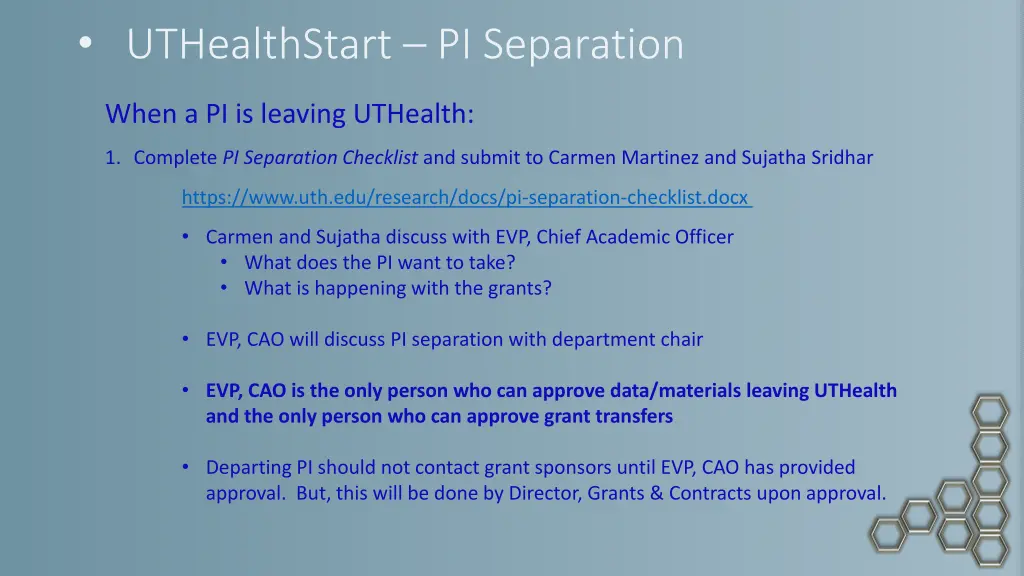uthealthstart pi separation