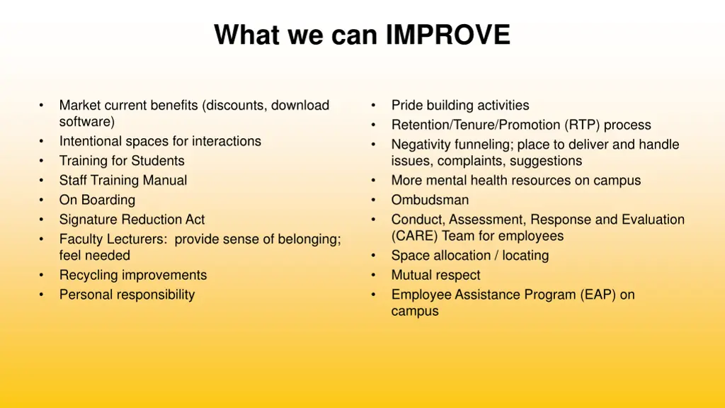 what we can improve
