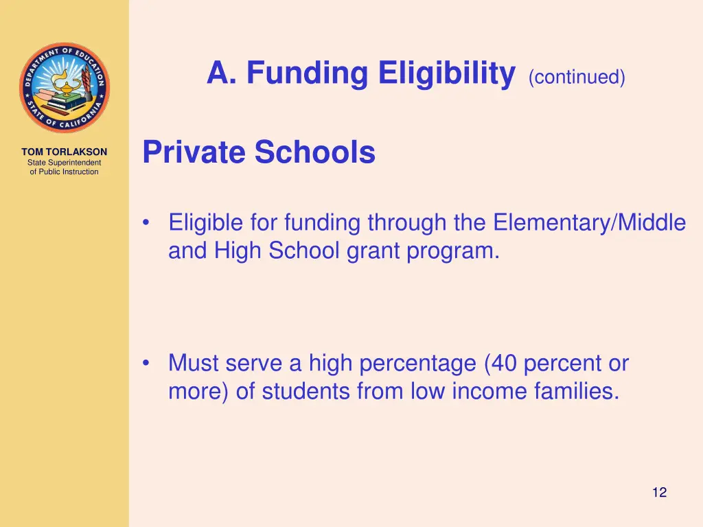a funding eligibility continued
