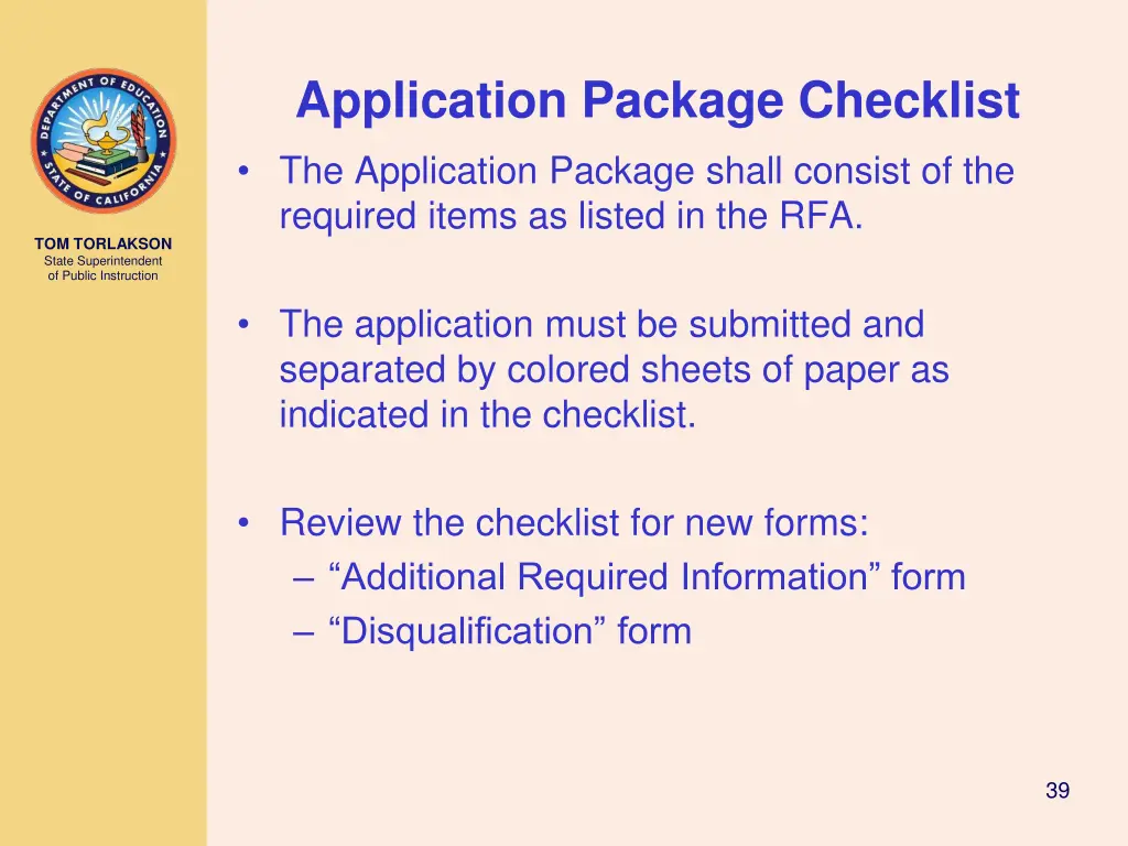 application package checklist the application