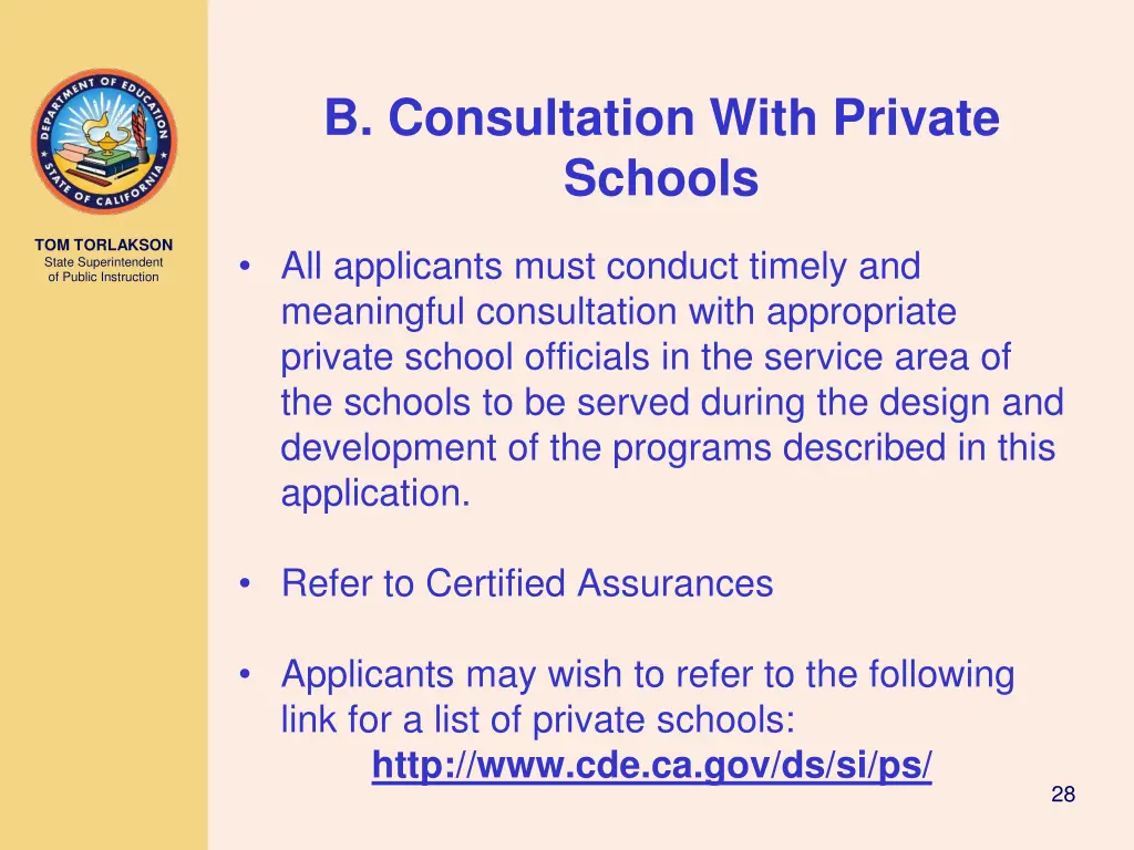 b consultation with private schools