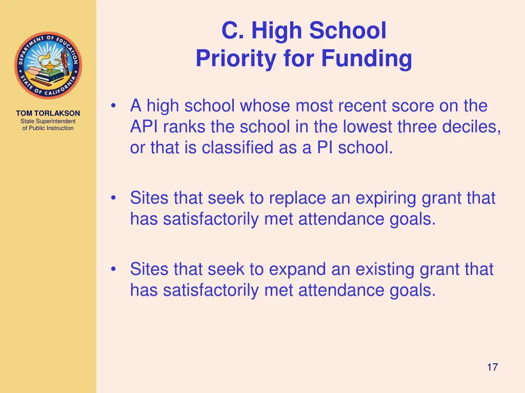 c high school priority for funding