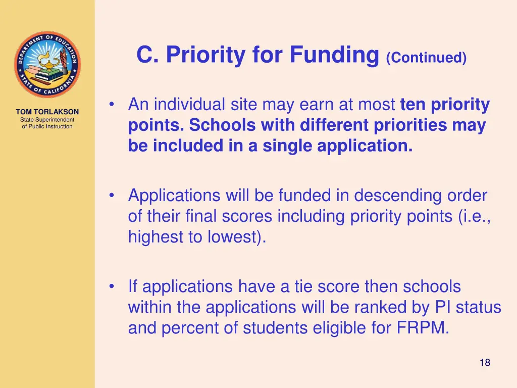 c priority for funding continued