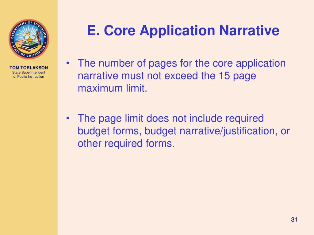 e core application narrative
