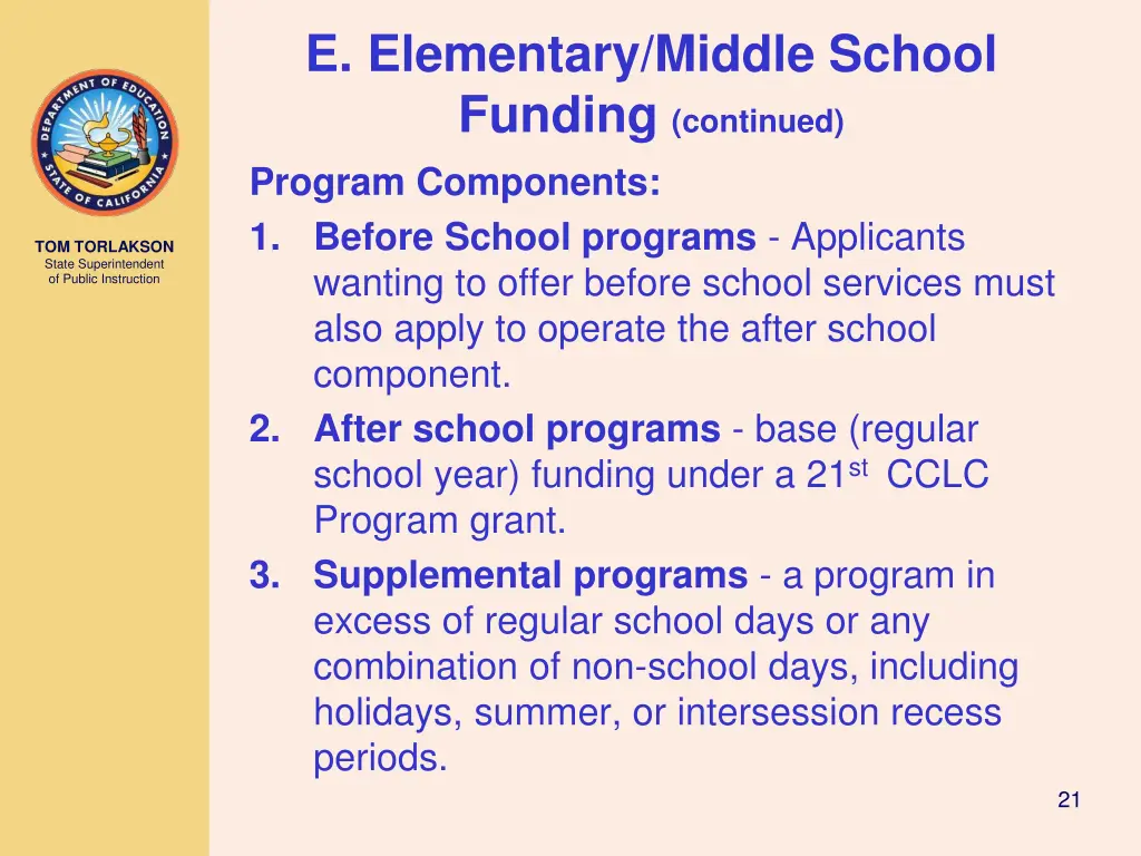 e elementary middle school funding continued