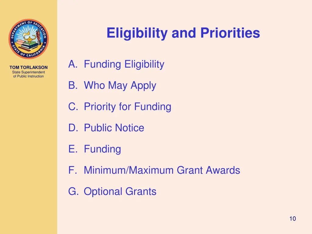 eligibility and priorities