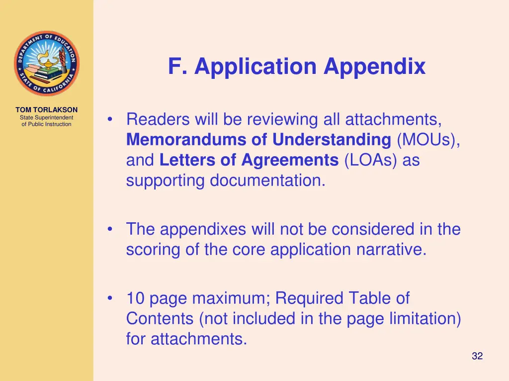 f application appendix