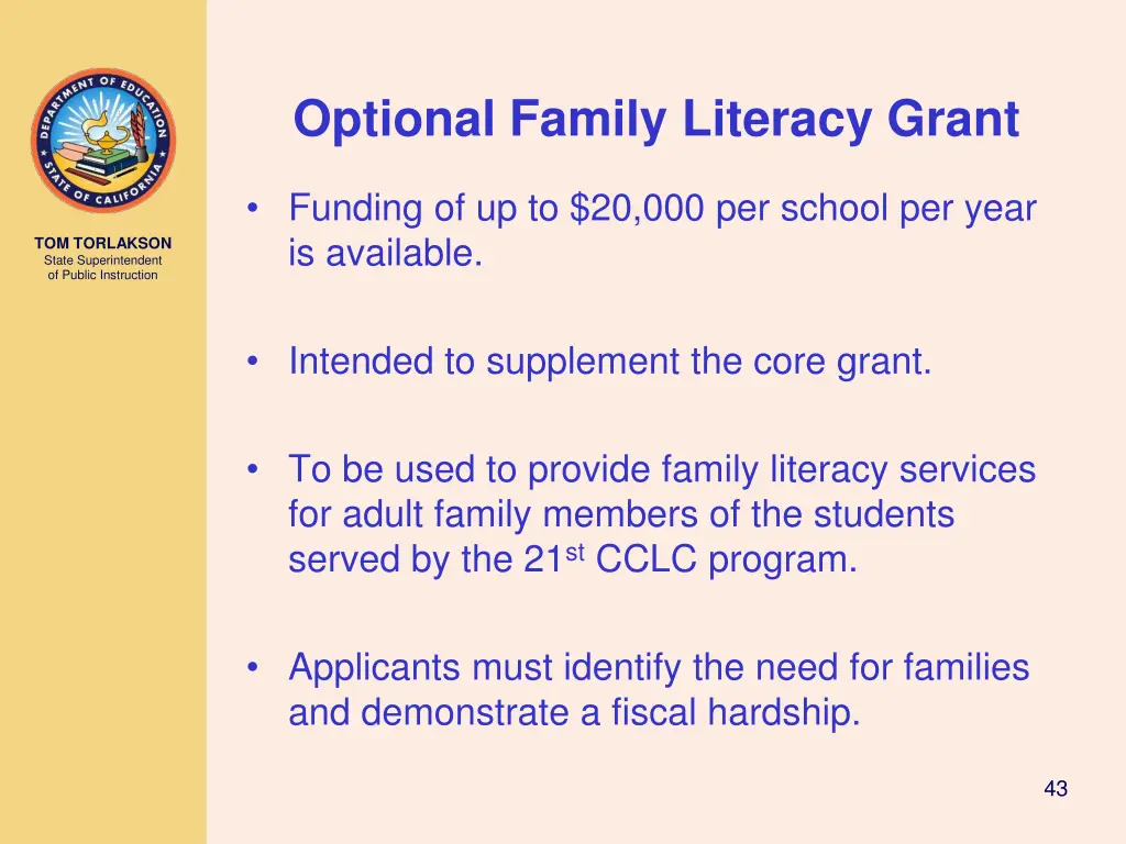 optional family literacy grant