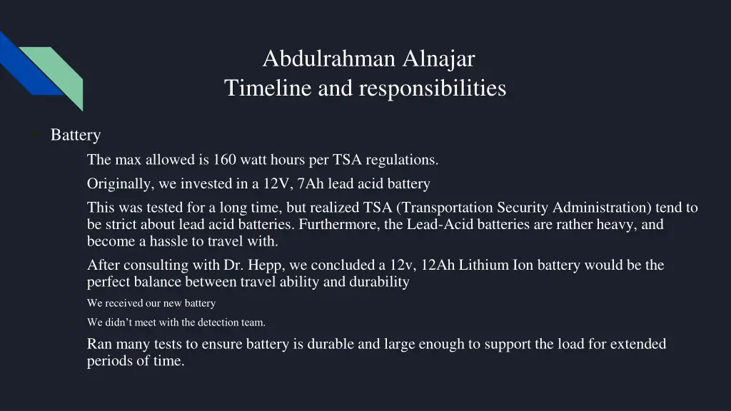 abdulrahman alnajar timeline and responsibilities