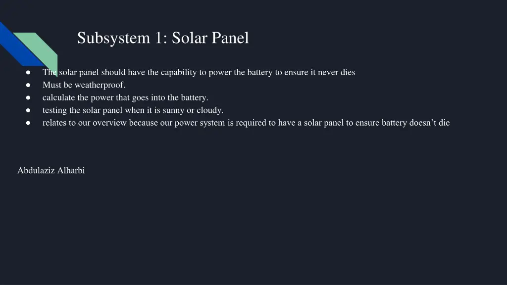 subsystem 1 solar panel