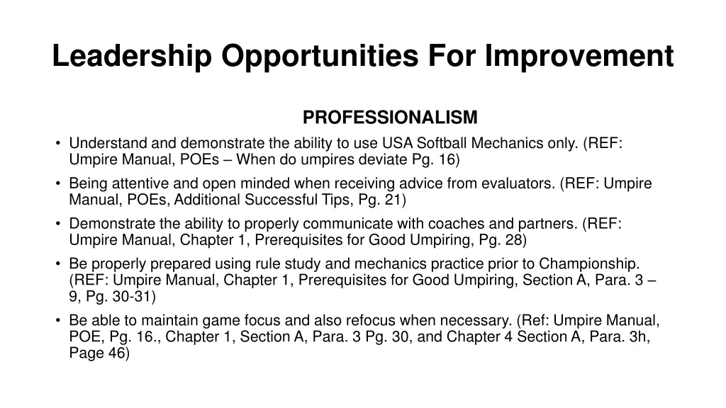 leadership opportunities for improvement