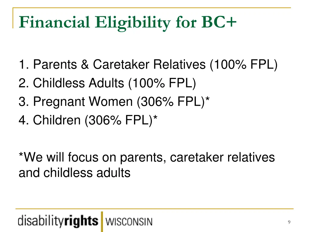 financial eligibility for bc