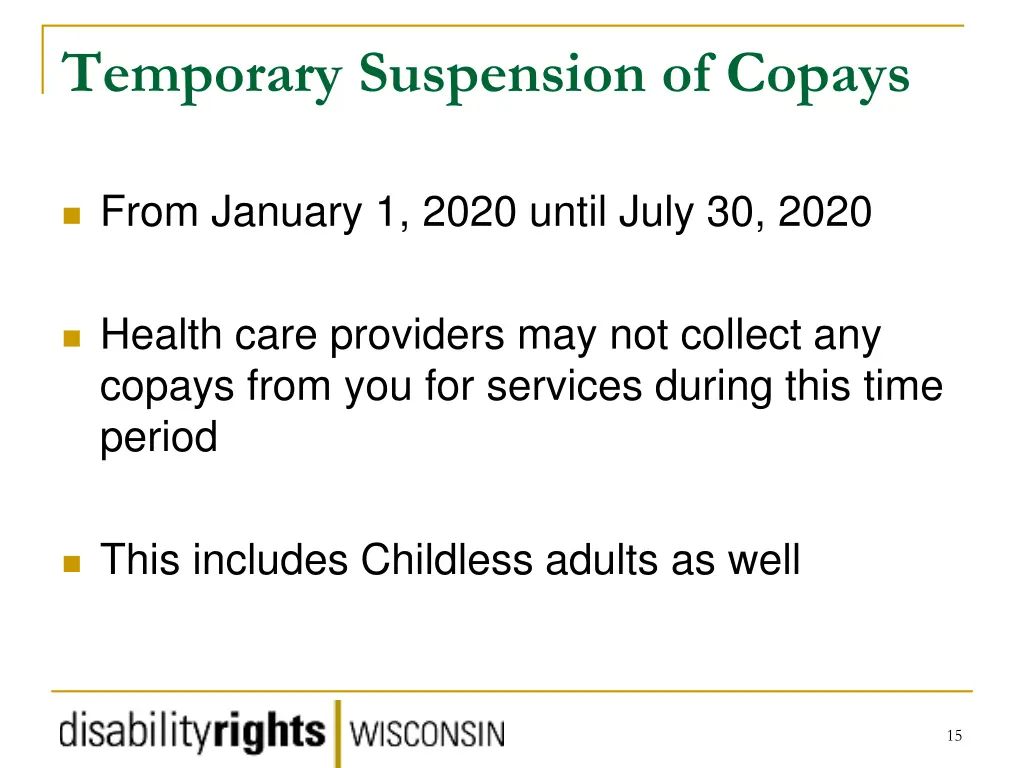 temporary suspension of copays