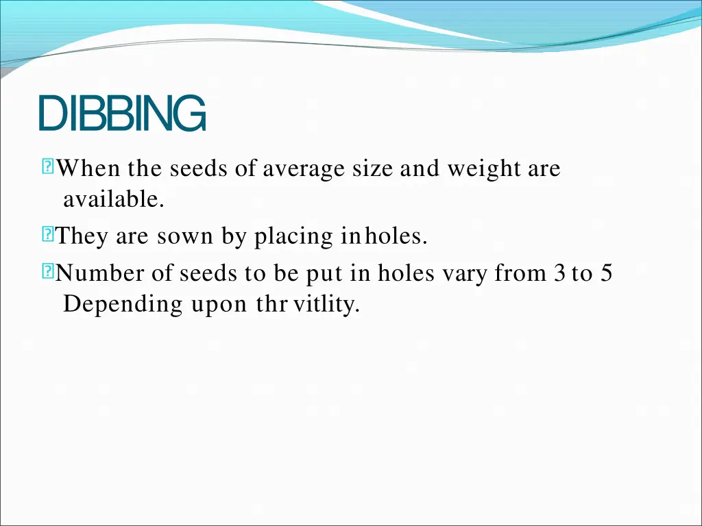 dibbing when the seeds of average size and weight