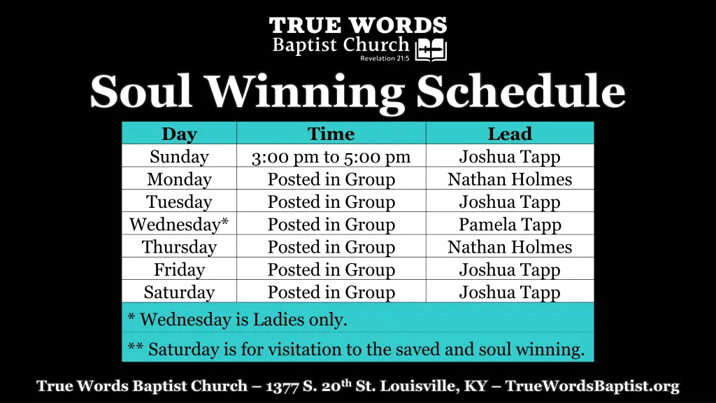 soul winning schedule day time sunday