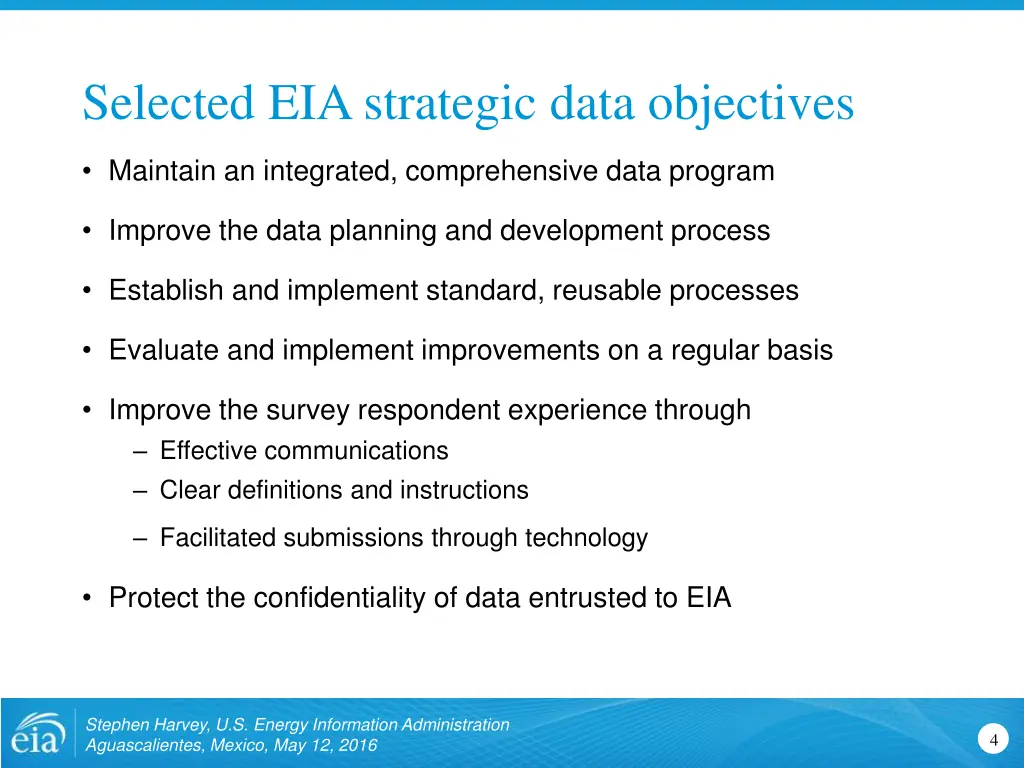 selected eia strategic data objectives