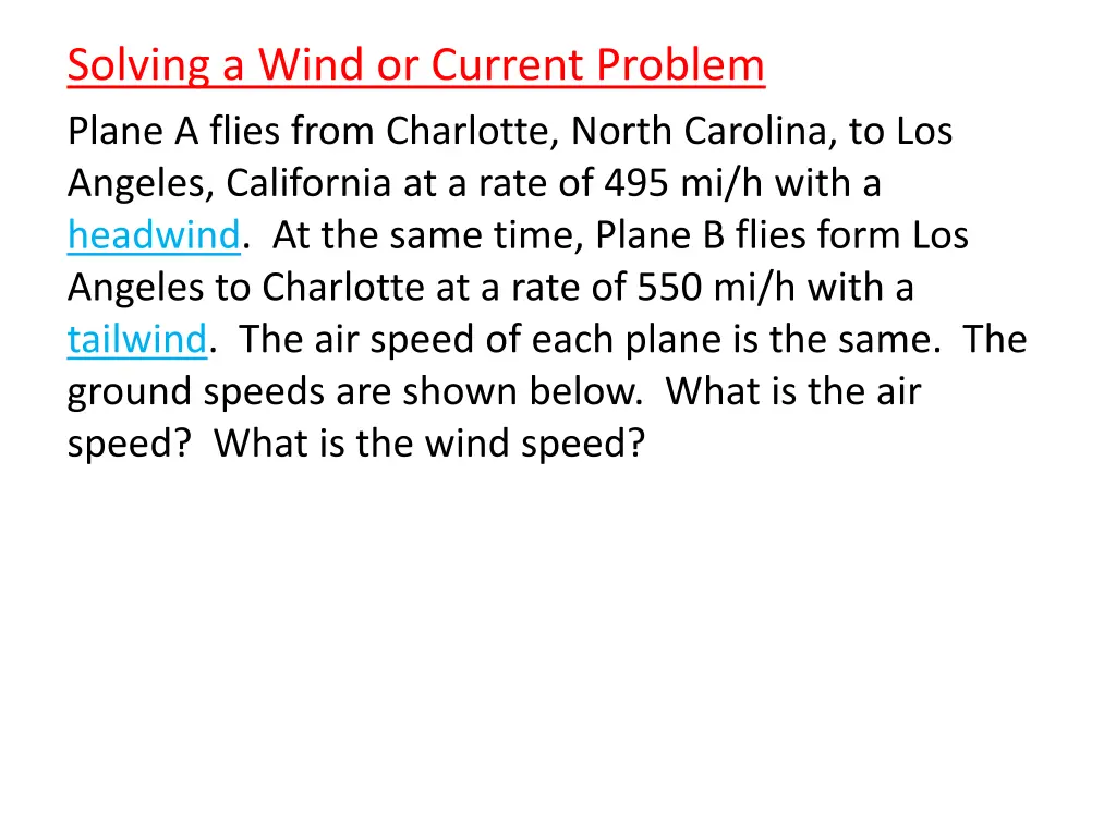 solving a wind or current problem plane a flies