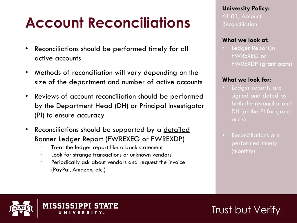 university policy 61 01 account reconciliation